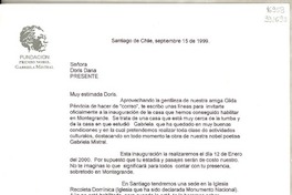 [Carta] 1999 sept. 15, Santiago de Chile [a] Doris Dana