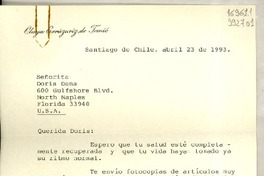 [Carta] 1993 abr. 23, Santiago de Chile [a] Señorita Doris Dana, 600 Gulf Shore Blvd. North Naples, Florida, USA