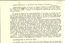[Carta] 1937 jul. 10, Copenhague, [Dinamarca] [al] Excmo. Sr. Gerente o Direttore del Credito Italiano