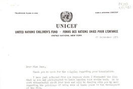 [Carta] 1971 Sept. 27, United Nations, New York, [EE.UU.] [a] Miss Doris Dana, Box 784, Hildreth Lane, Bridgehampton, New York 11932, [EE.UU.]