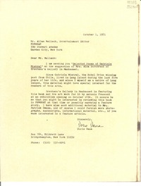 [Carta] 1971 Oct. 1, Bridgehampton, New York, [Estados Unidos] [a] Allan Wallach