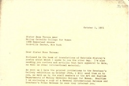 [Carta] 1971 Oct. 1, Bridgehampton, New York, [Estados Unidos] [a] Sister Rose Teresa Amor