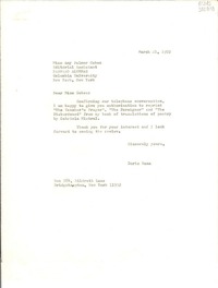 [Carta] 1972 Mar. 21, Bridgehampton, New York, [Estados Unidos] [a] Miss Amy Palmer Cohen