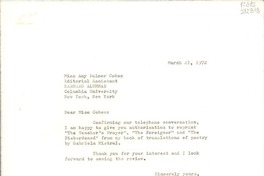 [Carta] 1972 Mar. 21, Bridgehampton, New York, [Estados Unidos] [a] Miss Amy Palmer Cohen