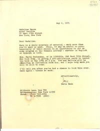 [Carta] 1971 May 4, New York, [Estados Unidos] [a] Madeline Mason, New York