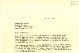 [Carta] 1971 May 4, New York, [Estados Unidos] [a] Madeline Mason, New York