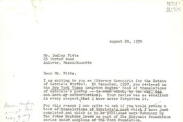 [Carta] 1970 Aug. 28, Bridgehampton, New York, [Estados Unidos] [a] Mr. Dudley Fitts, Andover, Massachusetts