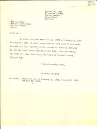 [Carta] 1954 Aug. 20, Roslyn Harbor, Long Island, New York, [Estados Unidos] [a] Sub Contador, National City Bank, Río de Janeiro, Brazil