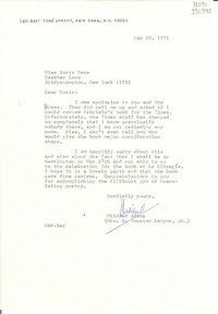 [Carta] 1971 May 10, [New York, Estados Unidos] [a] Miss Doris Dana, Hildreth Lane, Bridgehampton, New York