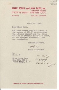 [Carta] 1962 Apr. 20, [New York, Estados Unidos] [a] Miss Doris Dana