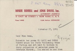 [Carta] 1961 Nov. 27, [New York, Estados Unidos] [a] Miss Doris Dana