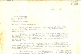 [Carta] 1965 June 2, [EE.UU.] [a] Alfredo Lefebvre, Barros Arana 361, Depto. 810, Concepción, Chile