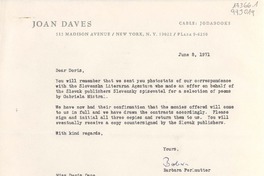 [Carta] 1971 June 8, 515 Madison Avenue, New York, N. Y. 10022, [EE.UU.] [a] Miss Doris Dana, Bridgehampton, L. I., [EE.UU.]