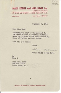 [Carta] 1961 Sept. 8, [New York, Estados Unidos] [a] Miss Doris Dana