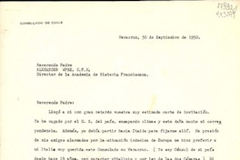 [Carta] 1950 sept. 30, Veracruz, [México] [al] Reverendo Padre, Alexander WPSE [i.e. Wyse], O. F. M., Director de la Academia de Historia Franciscana