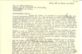 [Carta] 1940 ene. 30, Niza, [Francia] [al] Sr. D. Luis Galdames, Decano de la Facultad de Filosofía, Universidad de Chile, Santiago, [Chile]