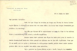 [Carta] 1952 jul. 24, [Nápoles, Italia] [a] Muy querida Victoria