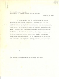 [Telegrama] 1953 oct. 25 [a] Dr. José Vicente Trujillo, Ambassador of Ecuador to the United Nations