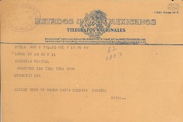 [Telegrama] [1950], [México D. F.] [a] Gabriela Mistral, Veracruz, [México]