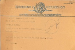 [Telegrama] 1950 ago., México D. F. [a] Gabriela Mistral, Veracruz, [México]