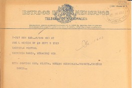 [Telegrama] 1950 sept. 29, México D. F. [a] Gabriela Mistral, Veracruz, [México]