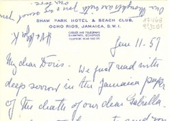 [Carta] 1957 Jan. 11, Ocho Ríos, Jamaica [a] My Dear Doris