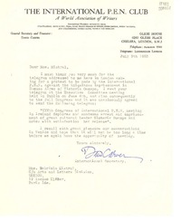 [Carta] 1953 July 9, Chelsea, London, [Inglaterra] [a] Dear Mme. Mistral