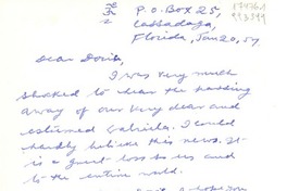 [Carta] 1957 Jan. 20, P. O. Box 25, Cassadaga, Florida, [EE.UU.] [a] Dear Doris