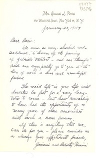 [Carta] 1957 Jan. 20, 350 West 57th Street, New York 19, N. Y., [EE.UU.] [a] Dear Doris