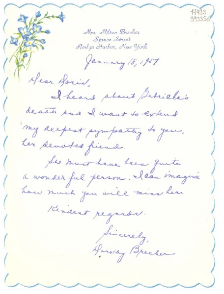 [Carta] 1957 Jan. 18, Roslyn Harbor, New York, [Estados Unidos] [a] Dear Doris