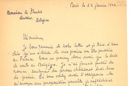 [Carta] 1946 janv. 24, Paris, [France] [a] Monsieur de Sleutel, Ambers, Belgica