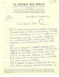 [Carta] 1952 juil. 11, Bruxelles, [Belgique] [a] Cher grand poète