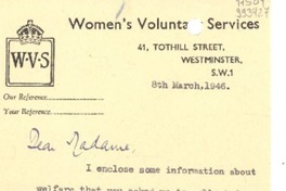[Carta] 1946 Mar. 8, Westminster, [Inglaterra] [a] Gabriela Mistral, Londres