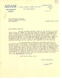 [Carta] 1948 Feb. 24, London, [Inglaterra] [a] Gabriela Mistral, Consul General de Chile, Los Angeles