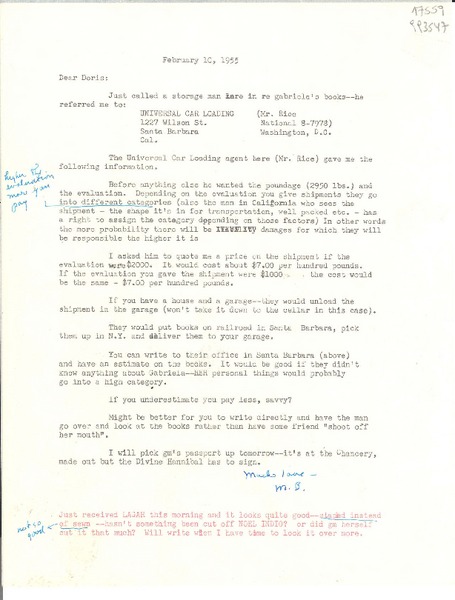 [Carta] 1955 Feb. 10 [a] Dear Doris