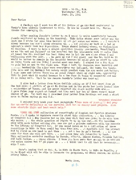 [Carta] 1954 Sept. 25, Washington D. C., [Estados Unidos] [a] Doris Dana