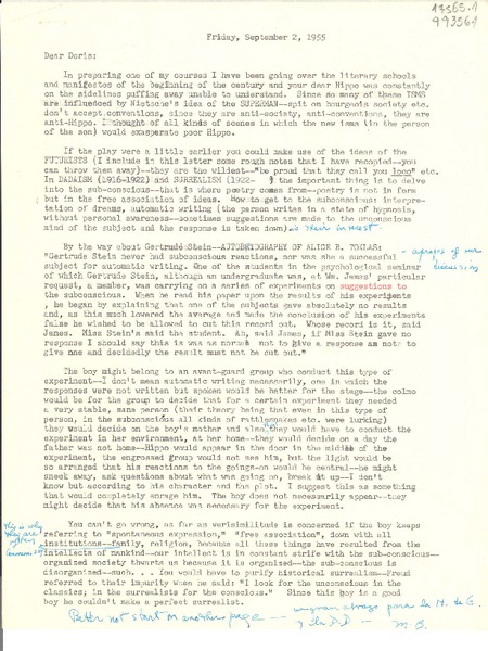 [Carta] 1955 Sept. 22 [a] Dear Doris