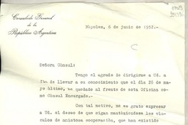 [Carta] 1952 jun. 6, Nápoles [a] Lucila Godoy, Cónsul de Chile, Nápoles