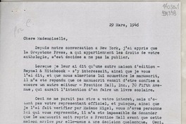 [Carta] 1946 Mar. 29, New York [a] Chere Mademoiselle
