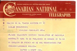 [Telegrama] 1946 Mar. 13, Canadá [a] Carlos Errazuriz, New York