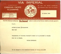 [Telegrama] 1946 Mar. 14, New York [a] Alfred A. Knopf