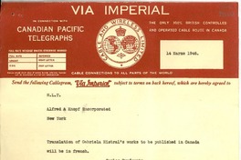 [Telegrama] 1946 Mar. 14, New York [a] Alfred A. Knopf