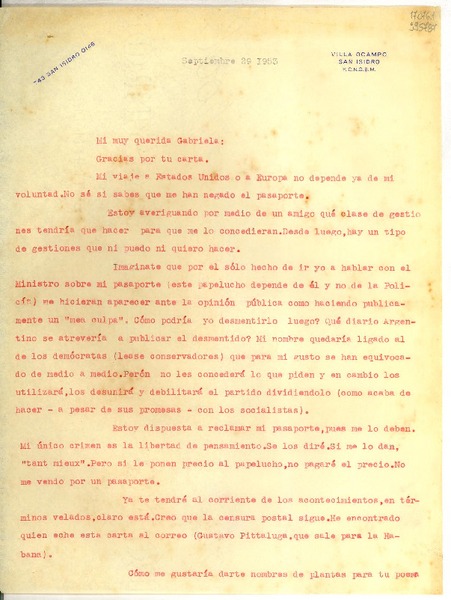 [Carta] 1953 sept. 29, [Argentina] [a] Mi muy querida Gabriela