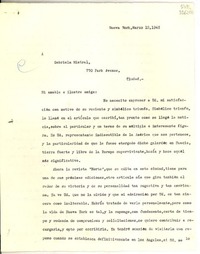 [Carta] 1946 mar. 12, Nueva York [a] Gabriela Mistral