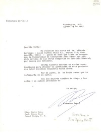 [Carta] 1965 ago. 25, Washington D. C. [a] Miss Doris Dana, Hack Green Road, Pound Ridge, N. Y.