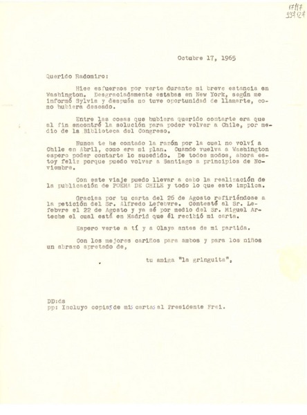 [Carta] 1965 oct. 17, [Estados Unidos] [a] Querido Radomiro