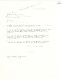 [Carta] 1992 Dec. 11, North Naples, Florida, [Estados Unidos] [a] Don Edmundo Vargas Carreño, Ministro de Relaciones Exteriores, República de Chile