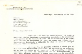[Carta] 1992 nov. 17, Santiago [a] Señora Doris Dana, North Naples, Florida, Estados Unidos