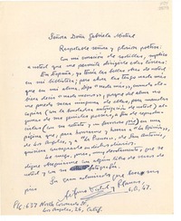 [Carta] 1947 oct. 6, Los Angeles, California [a] Señora Doña Gabriela Mistral
