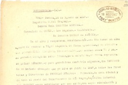 [Carta] 1947 ago. 18, Fray Bentos, Uruguay [a] Señora doña Gabriela Mistral, Consulado de Chile, Los Angeles, California, Estados Unidos de América